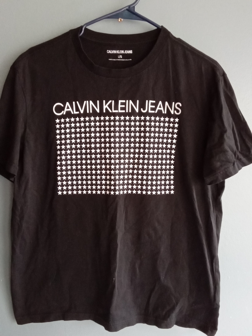 Calvin Klein Jeans Mens Black Star Graphic Logo T-Shirt Large L/G Short Sleeve